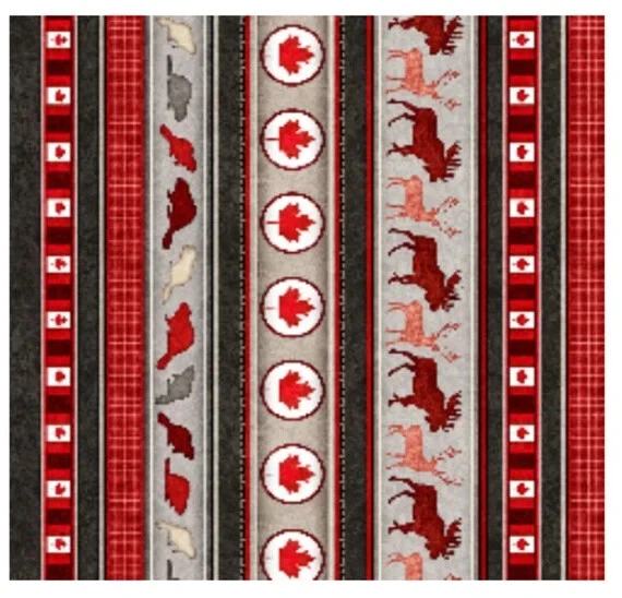 Tela de alce hoja de arce de Canadá a rayas gran blanco norte algodón QT por yarda Foto 1 de 1