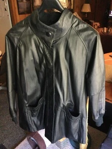 Black Leather Jacket ButtonUP Ladies 14/16 Mid Length - Picture 1 of 8
