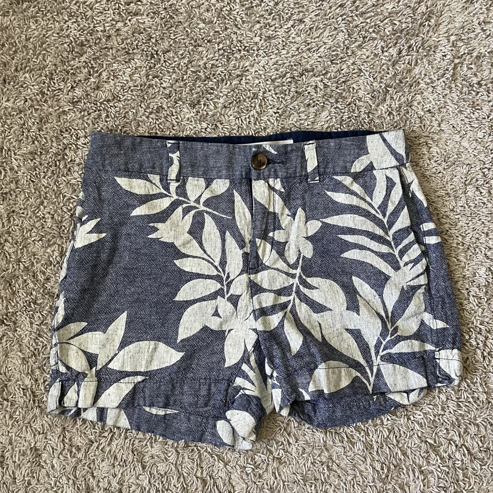 "Pantalones cortos antiguos azul marino para mujer 2 (cintura 29) lino floral entrepierna de 4""" Foto 1 de 4