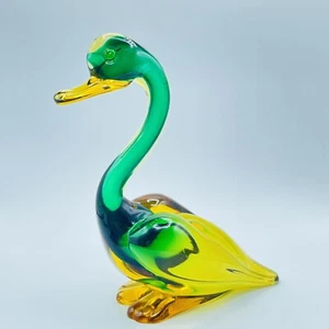 Vintage Murano Archimede Seguso Long Neck Duck Green Yellow - Picture 1 of 14