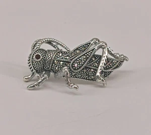 9927830 Vintage 925er Silver Pendant/Brooch Grille Marcasites Garnet 4x2, 2cm - Picture 1 of 3