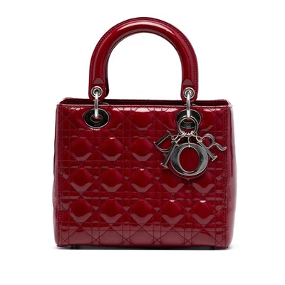 Authenticated Dior Medium Patent Cannage Lady Dior Red Leather Satchel - Image 1 of 4