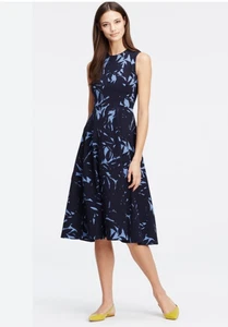 Ann Taylor Midi Dress Size 0 Fit and Flare Navy Blue Floral Sleeveless NWT - Picture 1 of 15
