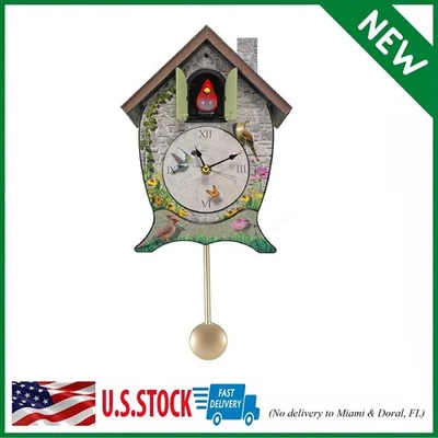 Reloj de cuco con sonido de pared de cardenal cantando cabaña de jardín Foto 1 de 4