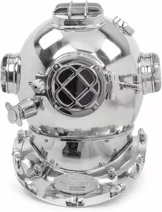 18" US navy chrome Mark IV deep sea Marine silver Scuba Divers diving Helmet - Picture 1 of 6