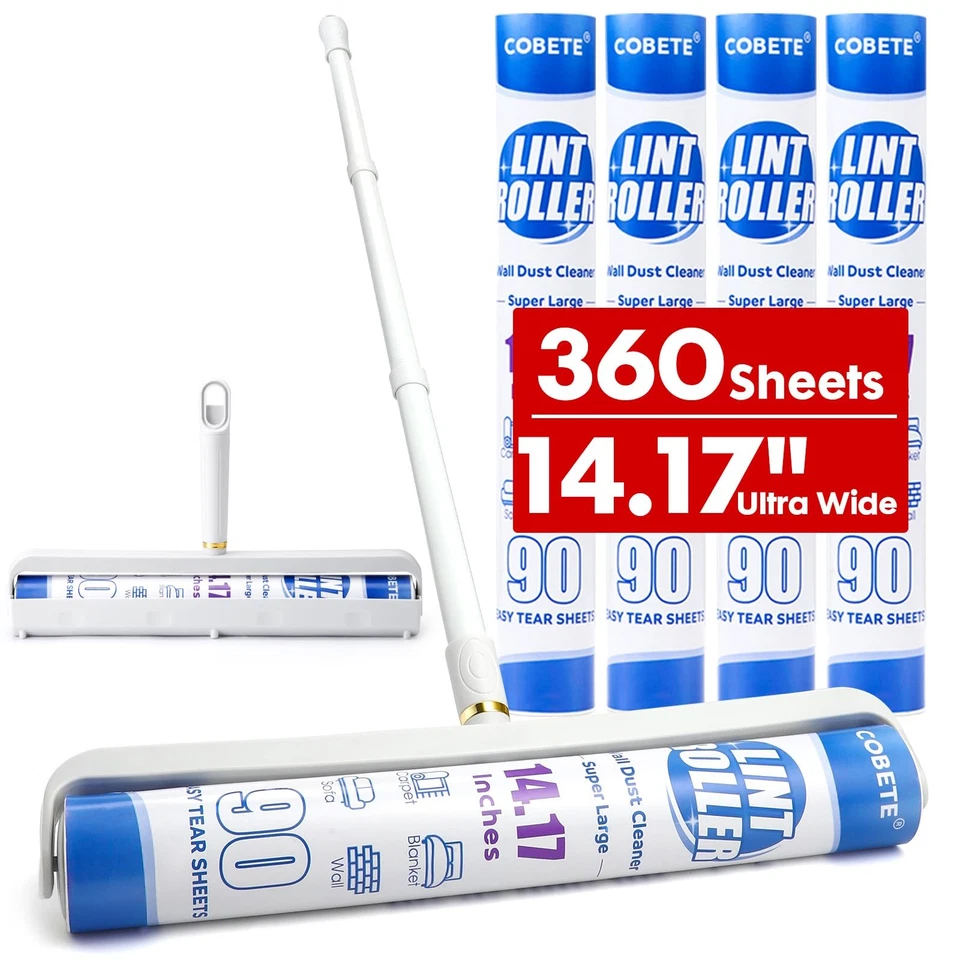 COBETE 14.17in Large Floor Lint Rollers for Pet Hair Extra Sticky, 45in Long Handle ...