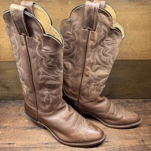 Justin Bent Rail Leather Pointed Toe Cowboy Boots Women's 6.5 B BRL431 Brown - Picture 1 of 14