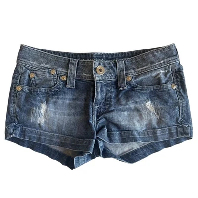 GUESS Jeans Women's Sz 27 Distressed Blue Denim Short Shorts Low Rise Y2K - Image 1 of 4