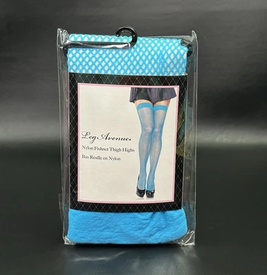 Fishnet Thigh High Stockings Neon Blue Halloween Costume Festival Dance Rave - Image 1 of 4