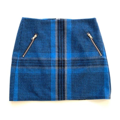 NWT GAP Womens Plaid Wool Blend Mini Skirt Blue Black Gray Size 0 Low Rise Y2K - Image 1 of 4
