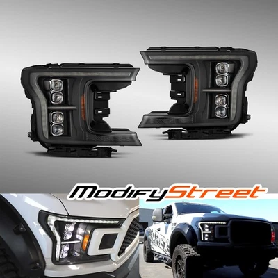 Fit 18-20 Ford F150 NOVA-Series G2 DRL/Signal Projector LED Headlights Black - Image 1 of 4