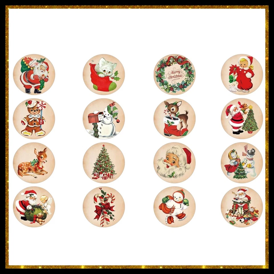 Pegatinas de diseños vintage de vacaciones de Navidad de 1,5 pulgadas Foto 1 de 1