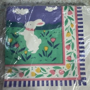 Gibson Vintage Easter Bunny Paper Beverage Napkins 20 Ct Tulips Purple NOS - Picture 1 of 11