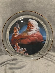 Rare GOLD RIMMED Vintage Indiana Glass Coca Cola Christmas Santa Platter - Picture 1 of 5
