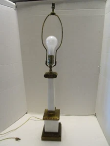 Vintage Classic White Marble w/ Brass Table Lamp Column Roman Grecian style 33”T - Picture 1 of 14
