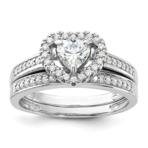 Sterling Silver Rhodium-plated Cubic Zirconia Heart and Band Ring 2 Set Size 6 - Picture 1 of 4