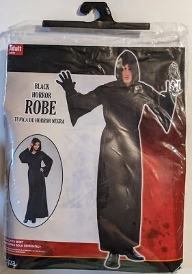 Black Hooded Robe Adult Grim Reaper Executioner Horror Halloween Costume OSFM - Image 1 of 4