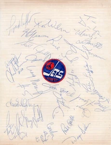 1979-80 Winnipeg Jets handsignierter Mannschaftsblatt 23 Unterschriften Eröffnungsjahr - Bild 1 von 1