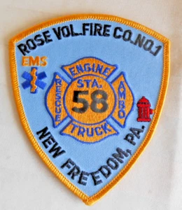 Rose Vol. Fire Co. No. 1 Pennsylvania New Freedom PA Sta. 58 Patch Unused - Picture 1 of 2