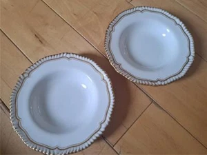 SPODE COPELAND ENGLAND HALLMARK SET TWO 6 1/4" RIMMED BERRY BOWLS GADROON GOLD - Picture 1 of 2
