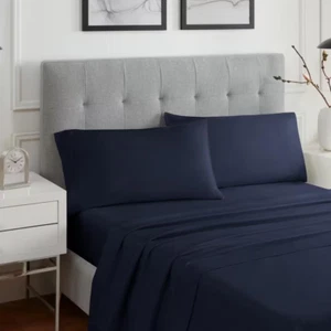 Sleep Solutions Plaza 4-Piece Peacoat Solid Polyester King Cooling Sheet Set - Picture 1 of 12