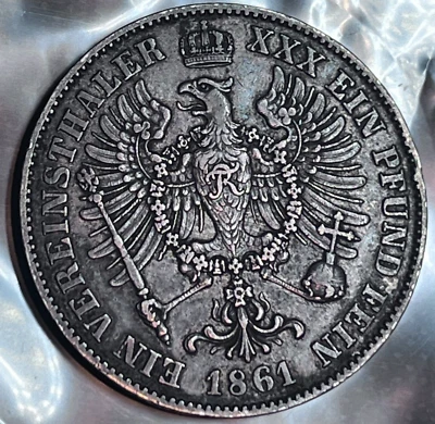 1861 A GERMAN STATES PRUSSIA THALER VEREINSTHALER WILLIAM I #40Y - Image 1 of 4