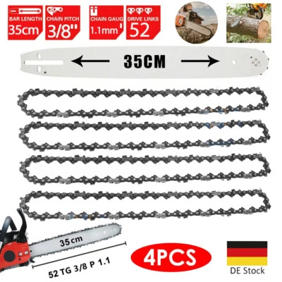 MARKENLOS 4x Sägekette+Schwert 35cm 3/8" 52TG 1,1mm passend Bosch Dolmar Makita Kettensäge