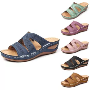 Ladies Wedges Sandals Open Toe Orthopedic Womens Comfy Wedge Platform Mules Size - Picture 1 of 15
