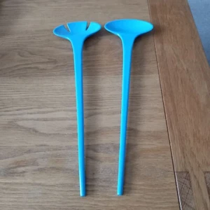 IKEA 70s Style Turquoise Salad Fork & Spoon Melamine Plastic Serving Set : Rare - Picture 1 of 4