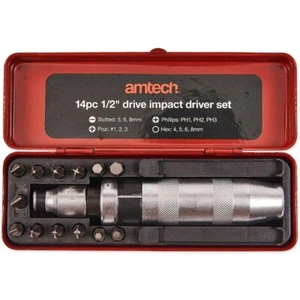 HAND 1/2" IMPACT DRIVER SET Screwdriver Phillips Hex Pozi Slotted Bits & Case - Picture 1 of 4