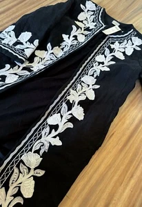 NWT ($179) Chico’s Black Linen Embroidered Kimono Jacket Sz OP 4/6 Petite - Picture 1 of 8
