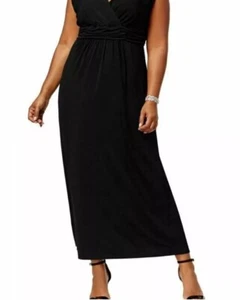 NY Collection Women Surplice V-Neck Ruched Empire Waist Maxi Dress Black Plus 1X - Picture 1 of 14