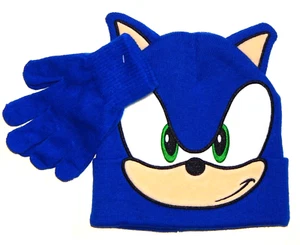 SONIC the HEDGEHOG SEGA Knit Hat & Gloves Set Cuffed Beanie w/ 3D Ears NEW $25 - Picture 1 of 1