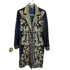 Sandy Starkman  Red & Gold Emblemished  BLACK COAT Fit for a Queen M - Picture 1 of 8