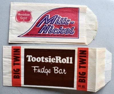 ENVOLTURA X2 TOOTSIEROLL Fudge Bar & Meadow Gold LECHE-NÍQUEL AÑOS 60 Foto 1 de 4