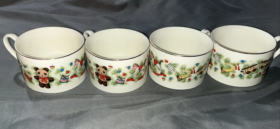 MARINE FOUNDATION Toys For Tots Tea Cups W/ Gold Trim Lot of 4 Christmas Theme - Image 1 of 4