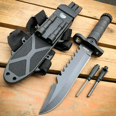 12.5" MILITARY SURVIVAL Hunting FIXED BLADE Tactical Army Knife w Fire Starter - Image 1 of 4