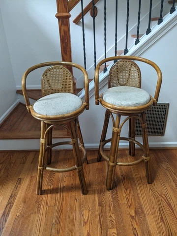Mid Century Bamboo Rattan Bar Stools - Pair Cover