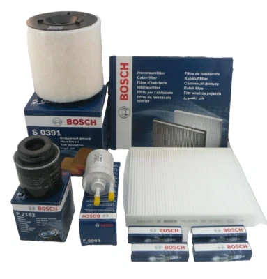 Audi A1 1.4 TFSI Service Kit Oil Air Fuel Cabin Filter Spark Plugs BOSCH 122BHP - Image 1 of 4