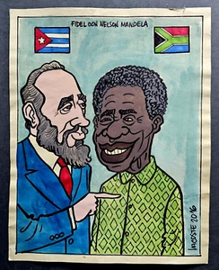 FIDEL CASTRO & NELSON MANDELA Cuba Drawing by LACOSTE from Cuban Poster Gallery - Picture 1 of 9