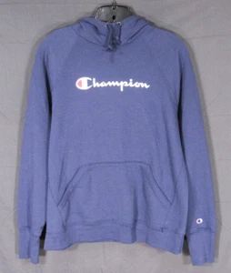 CHAMPION Navy Blue LOGO SPELL-OUT Pouch Pocket ACTIVEWEAR Pullover Hoodie Sz M - Picture 1 of 5