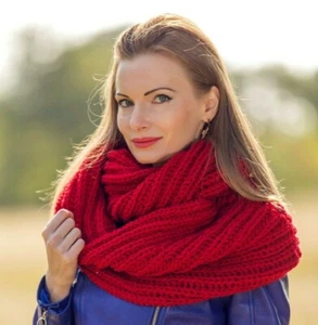Round scarf infinity wool shawl hand knitted stylish soft neck warmer SUPERTANYA - Picture 1 of 6