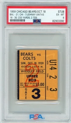 Boleto Johnny Unitas 1959 PSA 6 grado más alto 18 de octubre MVP HOF (POP 1) Foto 1 de 2