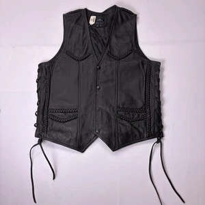 Chaleco Punk McClintock Mujer XL Negro Encaje Trenzado Cuero Motociclista Motocicleta LEER - Imagen 1 de 21