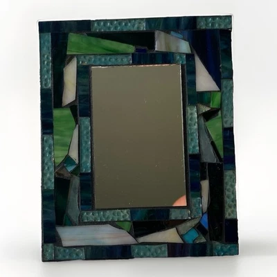 Espejo vintage hecho a mano con marco de vidrio de mosaico hecho 2002 artesanal 8”x 10” boho Foto 1 de 4