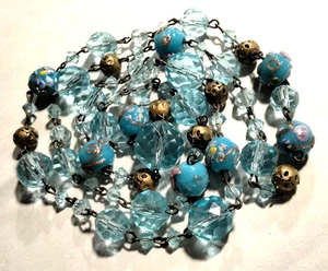 Vintage venezianische ausgefallene blaue Hochzeitstorte und blaue Kristallglasperlen Halskette - Bild 1 von 10