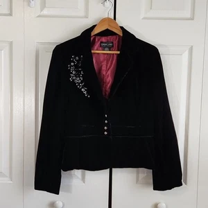 Robert Louis Women's Black Velvet Embroidered Blazer Jacket Size Med Beaded - Picture 1 of 9