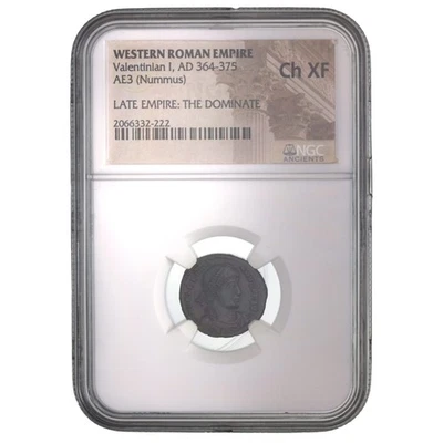 Valentinian I Roman Ae Coin AD 364-375 NGC CH-XF Bronze Collectible Piece - Image 1 of 3