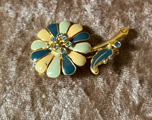 Blumenbrosche mit Emaille und Strass (B) - Bild 1 von 2