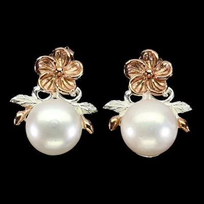Pendientes de plata de ley 925 perlas redondas 10 mm flor piedras preciosas naturales joyería Foto 1 de 4